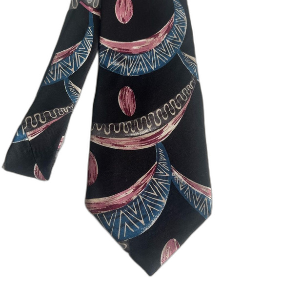 Vintage Halston III Italian Silk Necktie Tie Black Blue Purple Gray - Picture 3 of 6